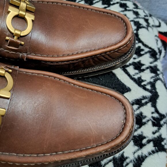 Salvatore Ferragamo Gancini Bit Loafers Men Size 13 Brown Italy